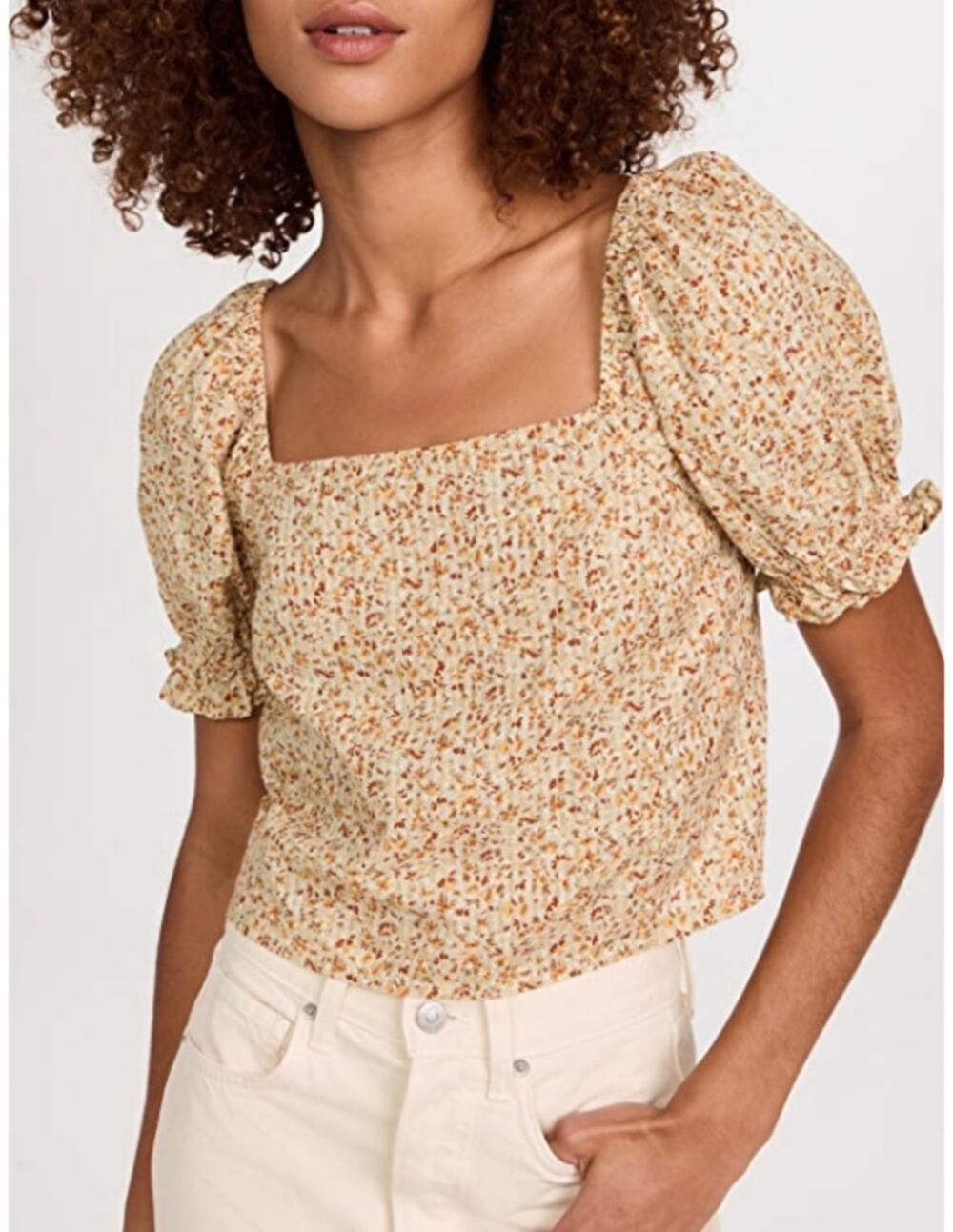 Madewell Hopewell Puff-Sleeve Crop Top in Cottage Garden size XL NWT